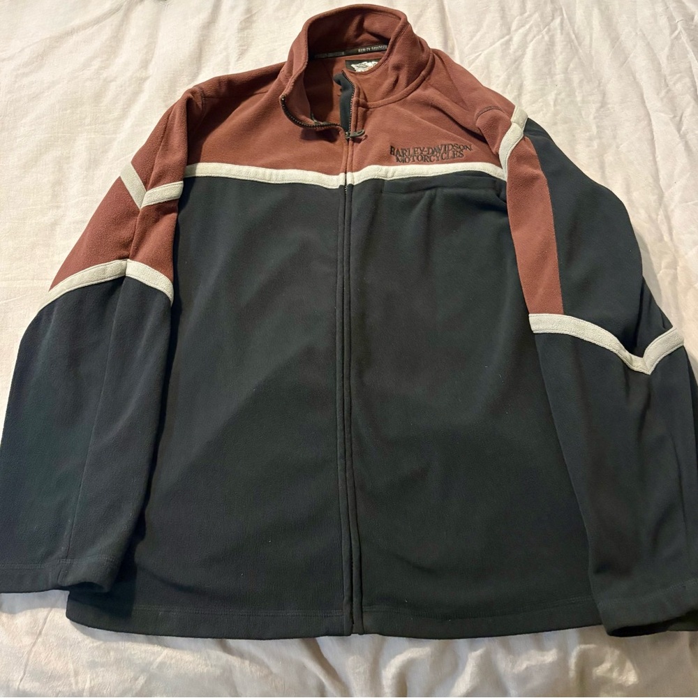 Harley-Davidson Men's Black and Maroon Fleece Jacket